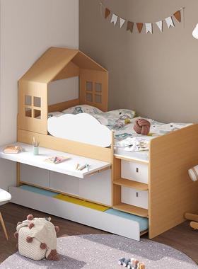 多功能储物高床儿童床小户空型带床上床下抽柜组合带书半桌MUD省