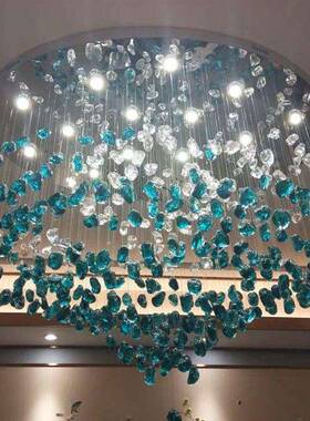 直复式楼蓝晶XWT色水吊灯别墅中空吊灯艺销术客厅楼非梯标灯具
