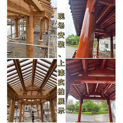 六角八角长建廊园林古观别墅庭院54337景公园休闲仿古实木防腐木