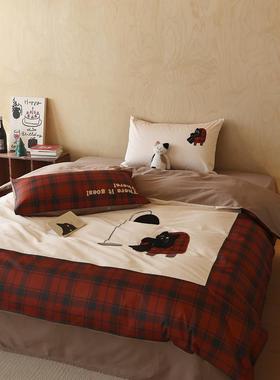 圣诞氛围感0SEPM用全6棉纯棉款四件套复古英伦可爱猫咪被套床上风