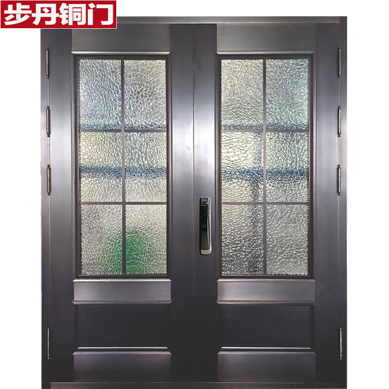 步丹铜门玻璃门不锈钢镀铜磨砂门别墅大门客厅双开门浙江铜门厂家