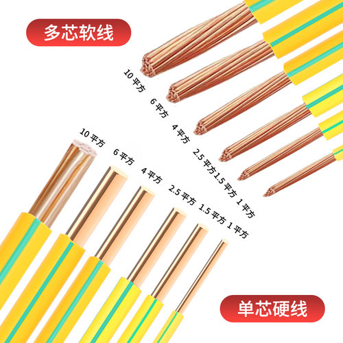 黄绿双色接地软铜线BVR1.5/2.5/4/6/10平方多股软线接接地线铜芯