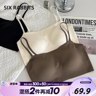六只兔子吊带内衣女带胸垫一体文胸细肩带防走光抹胸无钢圈胸罩女