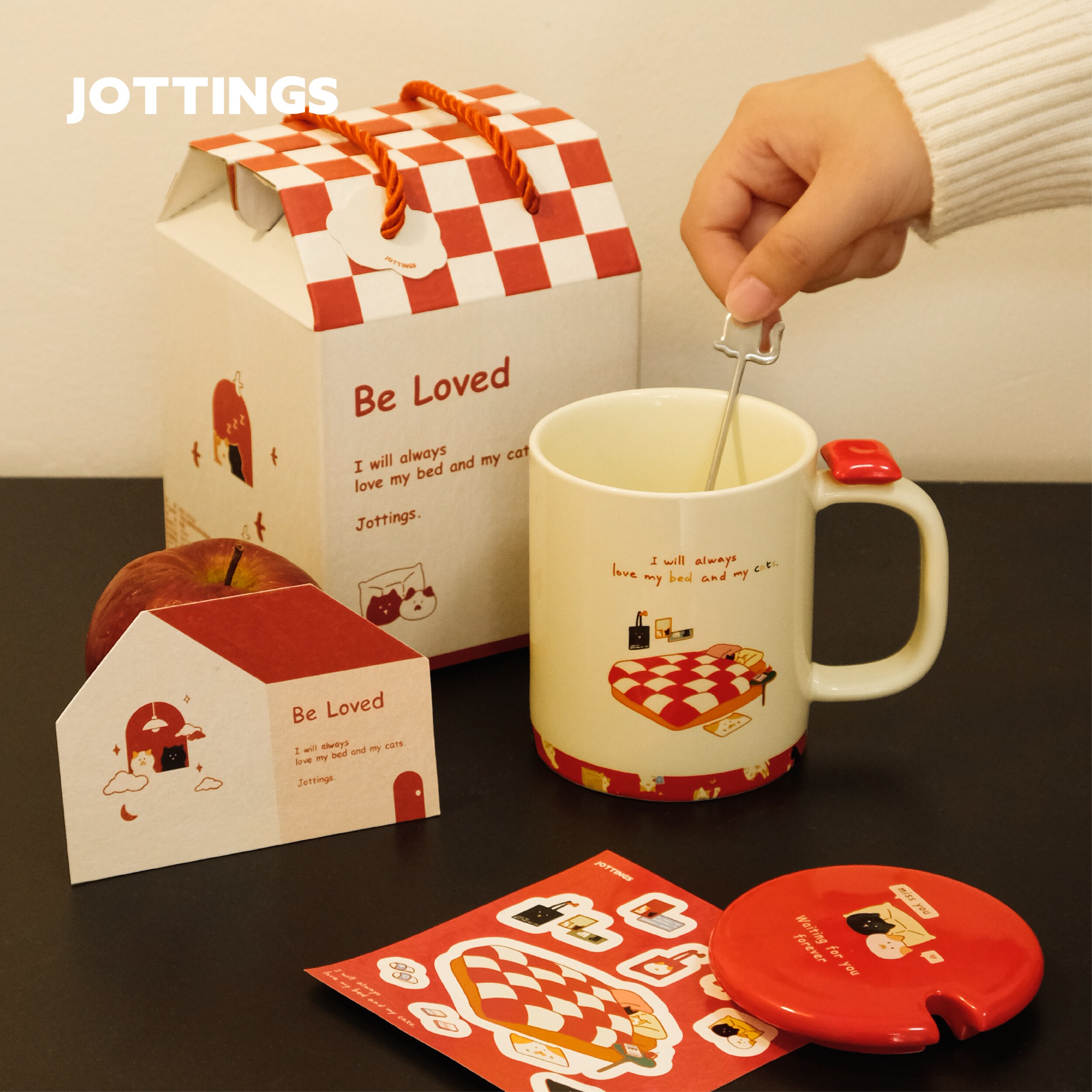 拾杂Jottings原创陶瓷小猫枕头马克杯带盖咖啡牛奶杯治愈伴手礼物