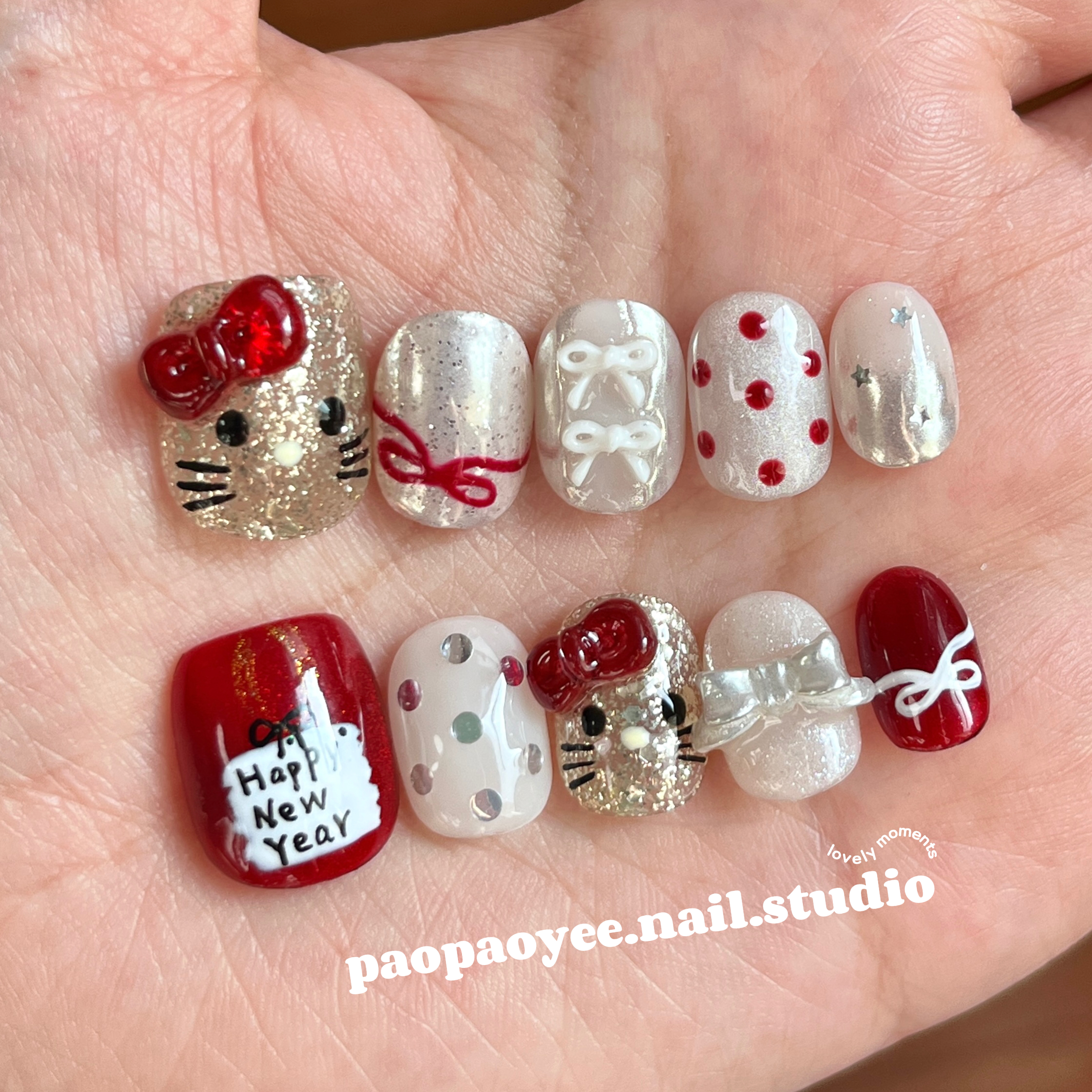 新年kitty猫ins风原创手工定制穿戴甲可爱高级感美甲贴片可拆卸