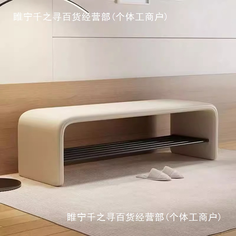 换鞋凳门口家用收纳一体可坐长条鞋架穿鞋凳轻奢感卧室床尾凳绢花