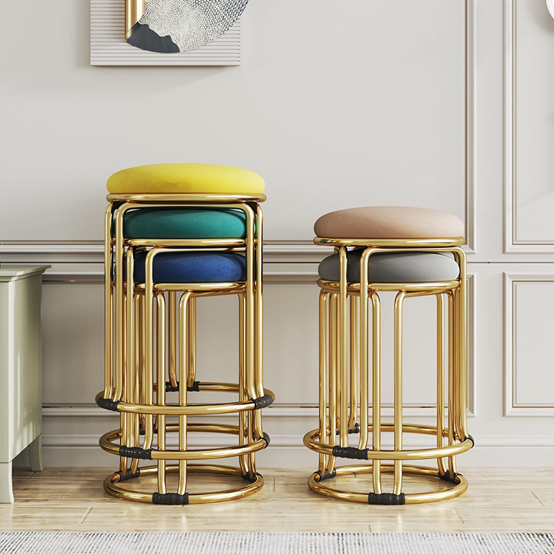 北欧凳子家用现代简约钢筋圆凳餐桌小凳子餐桌可叠放轻奢懒人板凳