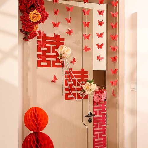 婚房门上装饰结婚氛围布置套装男方女方卧室全套婚礼喜字门贴挂饰