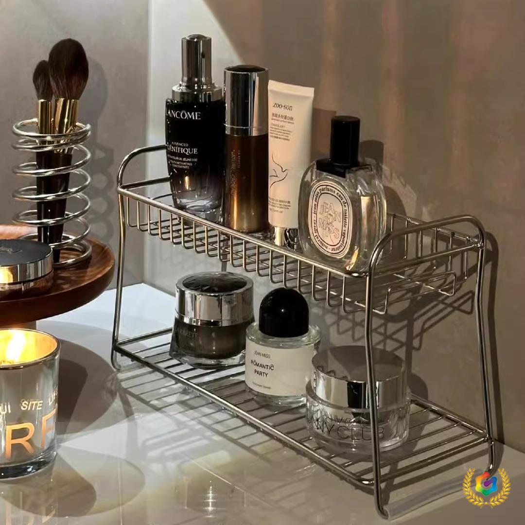 ?洗漱台收纳架桌面收纳盒置物不锈钢化妆品筐篮铁艺卫生间浴室厕