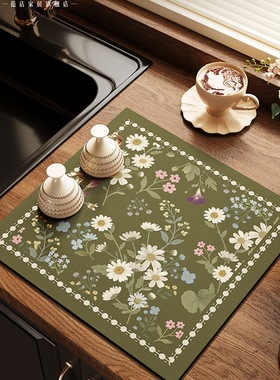 美式正方形绿色厨房台面吸水垫沥水垫碗具餐具控水速干防滑保护垫