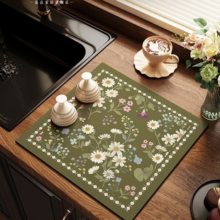 美式正方形绿色厨房台面吸水垫沥水垫碗具餐具控水速干防滑保护垫