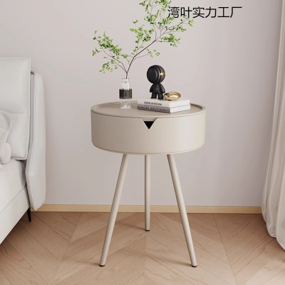 现代简约家用创意圆形替代卧室迷你小床头收纳柜铁艺奶油风床头柜