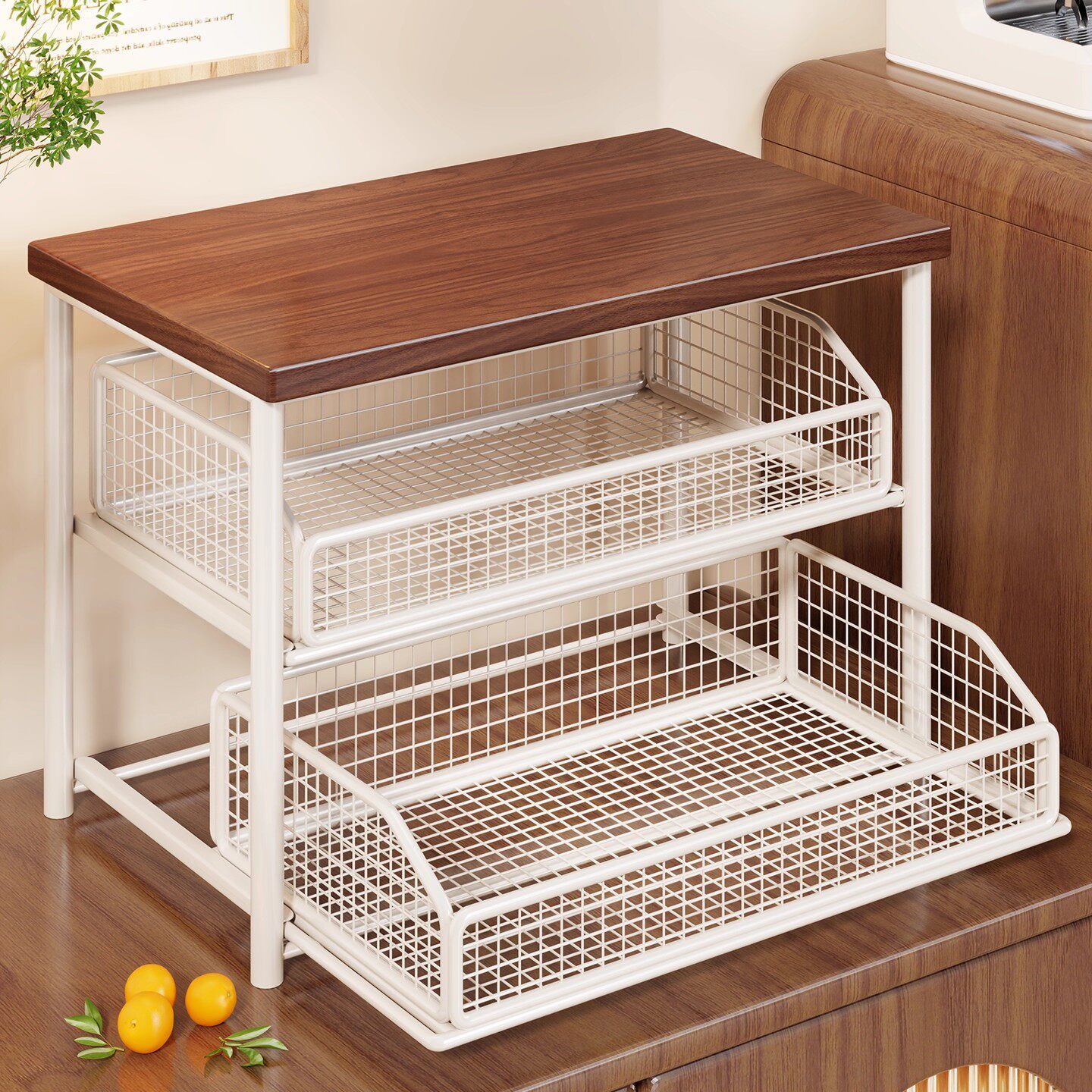 桌面咖啡机置物架餐桌收纳厨房多功能台面桌上可抽拉多层水杯架子