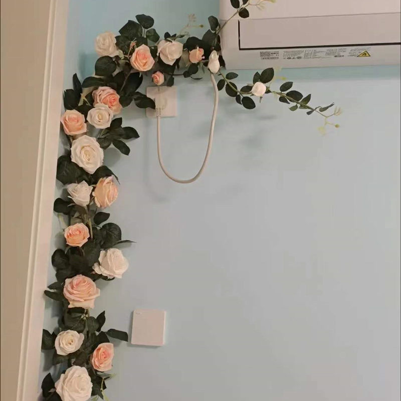 玫瑰花藤空调管道遮挡装饰藤塑料假藤蔓挂串屋顶缠绕假花格坤