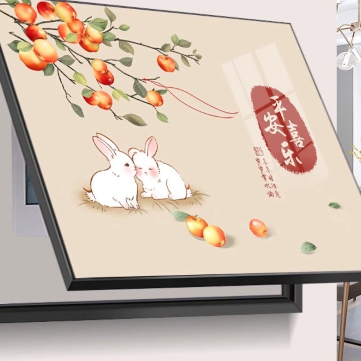 电表箱装饰画横款新中式免打孔遮挡配电箱挂画现代简约餐厅寓意好
