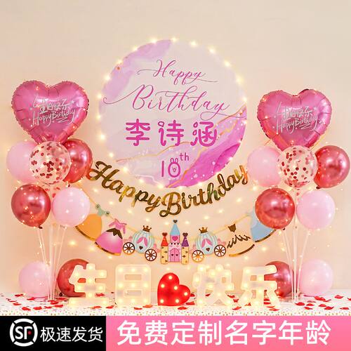 网红儿童生日装饰场景布置女孩10岁女宝十周岁背景墙派对气球用品