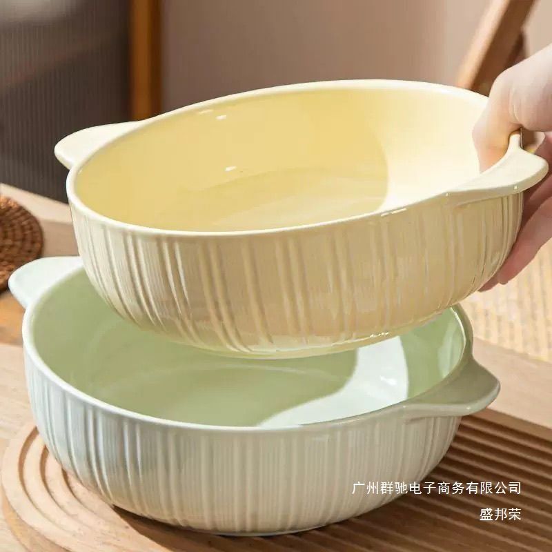 厂家直销陶瓷新款大号家用酸菜鱼大盆碗奶油款小龙虾双耳汤碗防烫