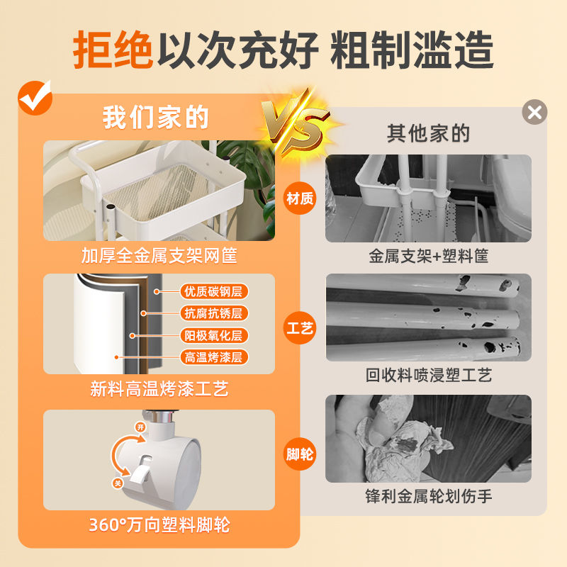 小推车置物架落地多层卧室卫生间婴儿用品收纳架厨房可移动零食架