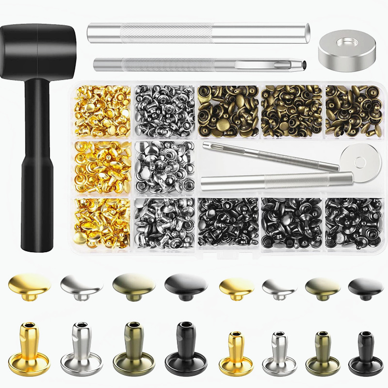 180/240/300/360/480套6mm8mm双面铆钉+安装工具皮革撞钉柳钉盒装