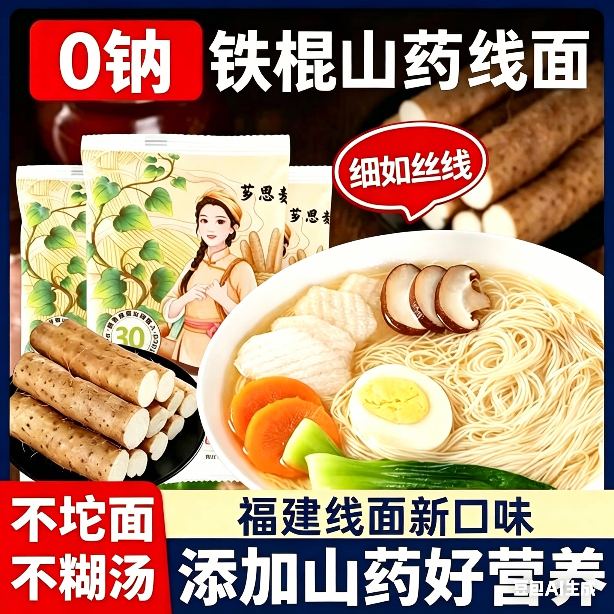福建无盐淮山线面老人小孩0钠图片