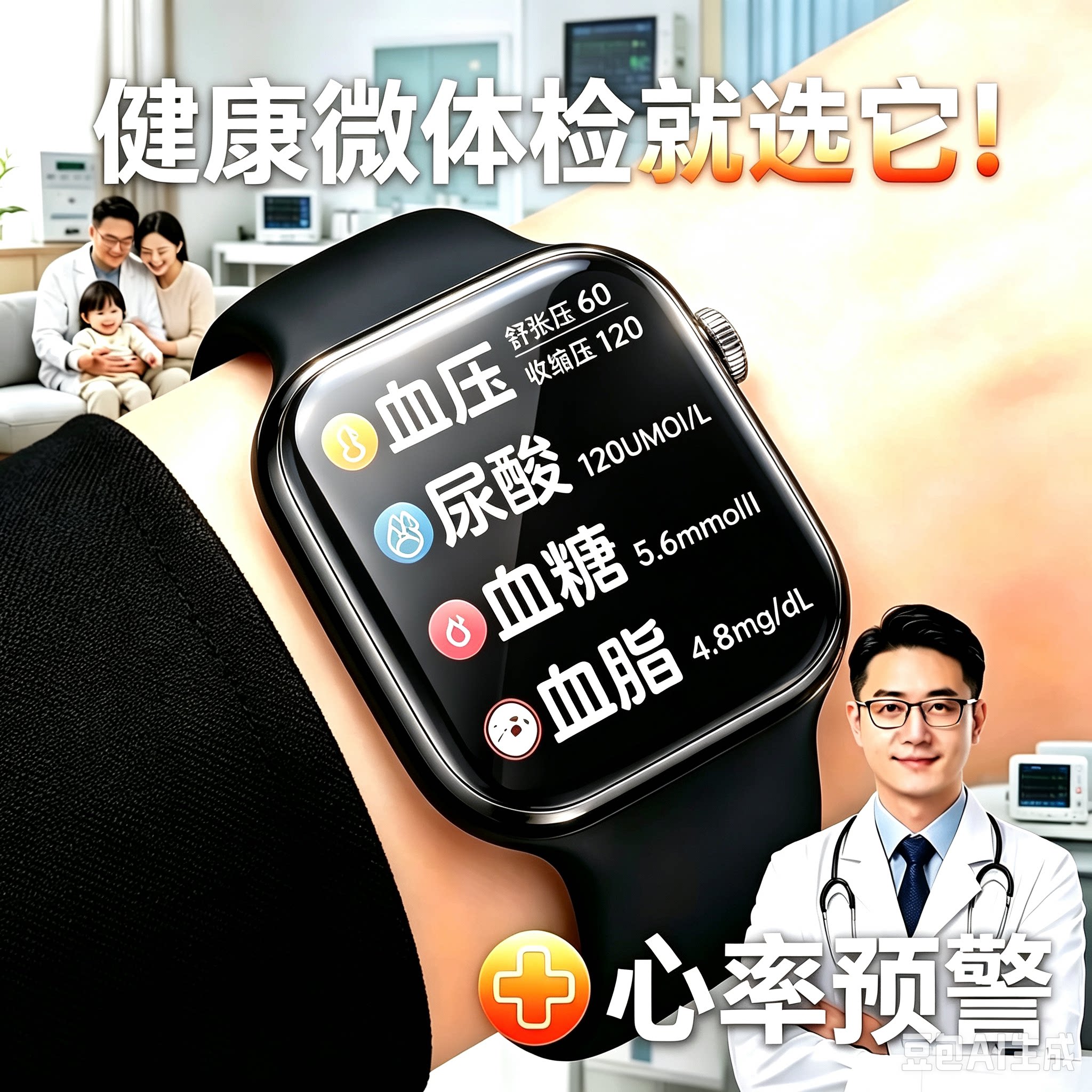 日本进口芯血糖血压健康智能手表血脂尿酸测心率三高血氧运动手环