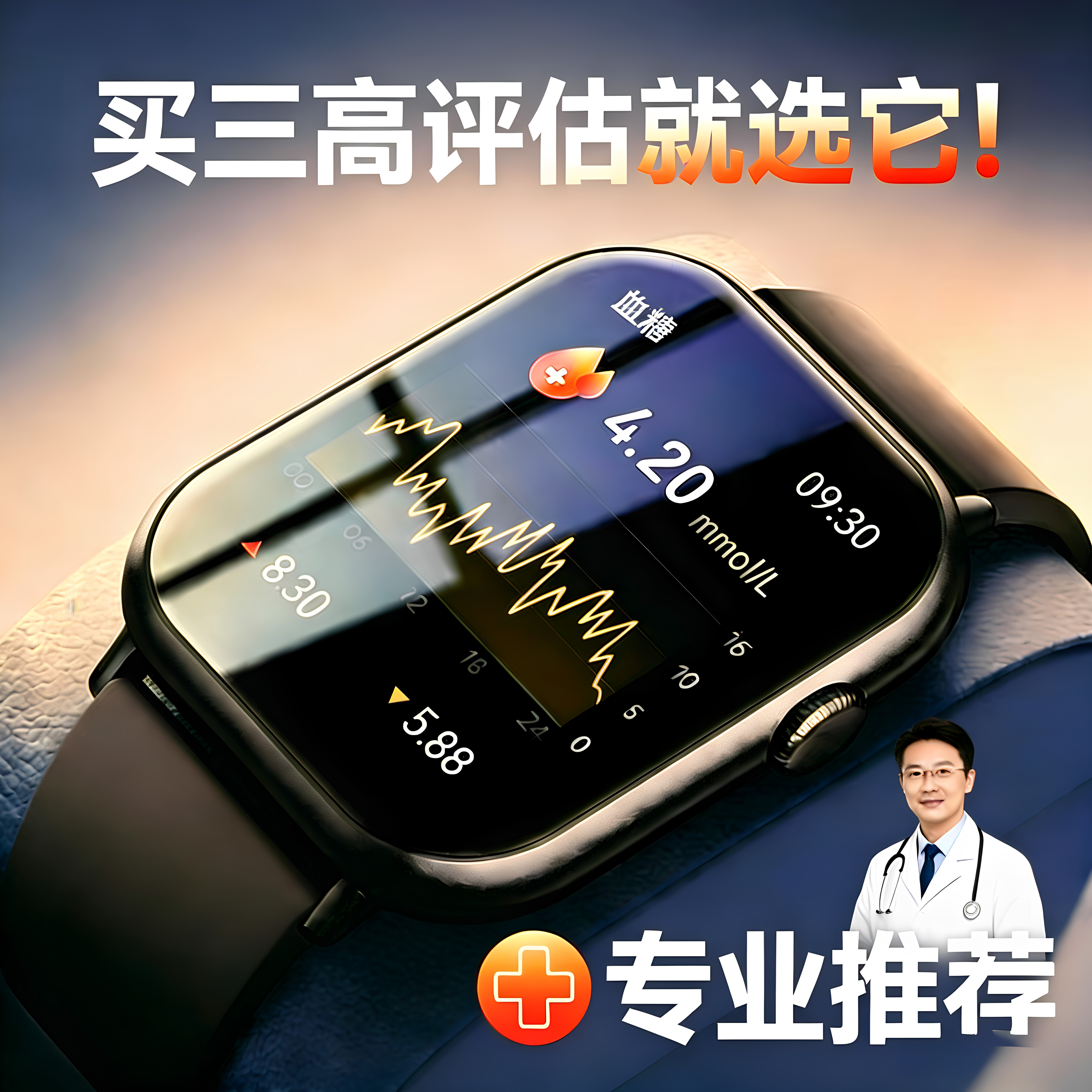 日本进口芯高精准评估三高血压血糖血脂智能手表尿酸心率健康手环