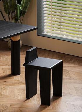 北欧黑色中古凳子法式设计师实木餐椅家用靠背椅矮凳化妆复古椅凳