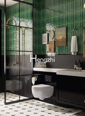 复古长条60x240全瓷亮光波浪面手工砖白色绿色卫生间瓷砖厨房墙砖