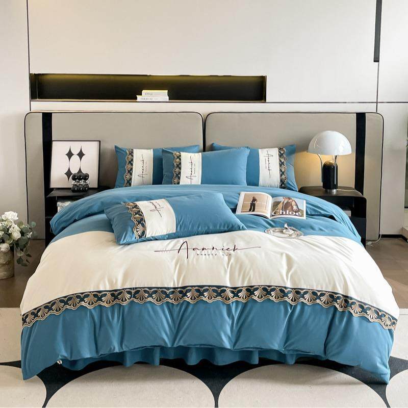 轻奢四件套韩版高端刺绣磨毛法式蕾丝花边款床单三件套床裙床笠款