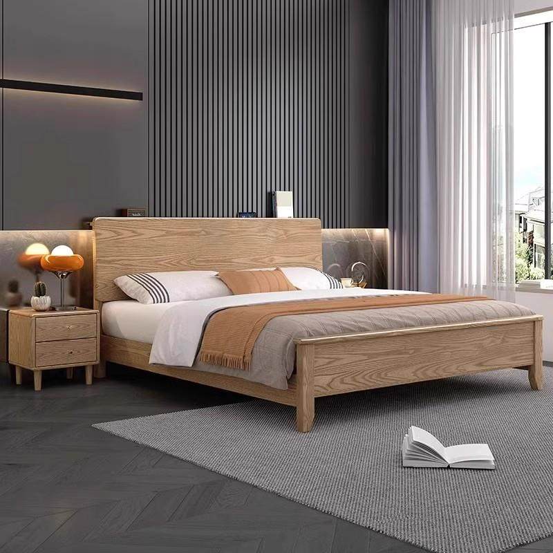 北欧全实木床1.51.8米双人床白腊木纹单板婚床原木家用卧室家具
