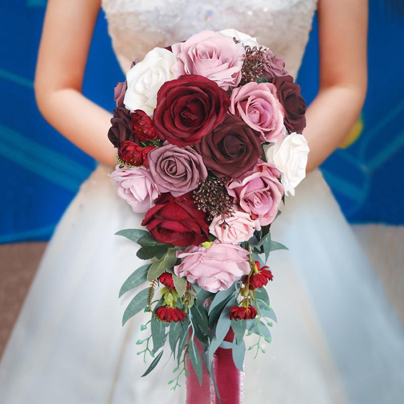 仿真花水滴形新娘手捧花欧式婚礼拍照道具婚庆布置手拿花花束
