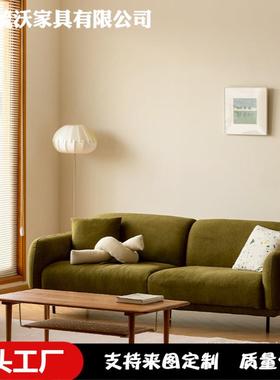 香草色沙发北欧日式复古绿色小户型可拆洗直排布艺三人位民宿公寓