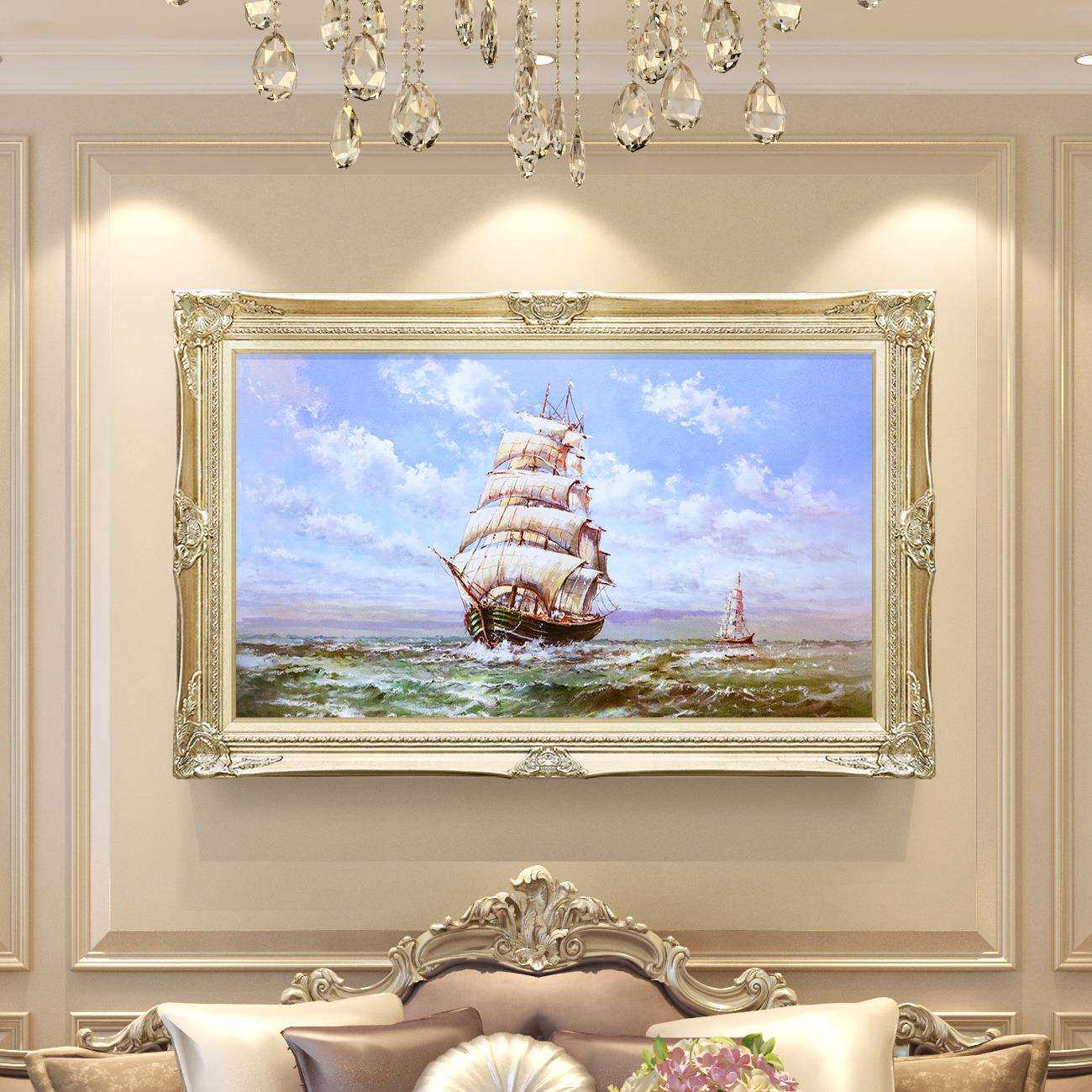 欧式油画客厅装饰画背景沙发背景挂画帆船油画办公室书房画