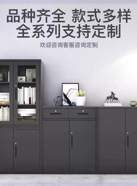黑色高端文件柜办公室财务带锁凭证柜拆装铁皮资料柜玻璃矮柜书柜