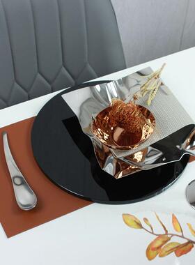 黑色水晶盘配褶皱不铁钢盘样板间摆台软装西餐盘套装后现代摆件
