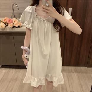 睡衣女睡裙公主风夏季 白色家居服 2025新款 年甜美可爱荷叶边短袖