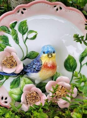 ?Fhzgffmw挂陶瓷浮雕彩绘装饰盘蓝饰鹊座盘红鹊坐盘装灰鹊盘家居