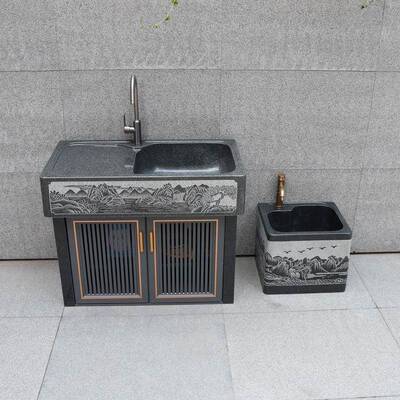 户外大理石洗衣池阳台家用石头水槽庭院操作台落地一体柜洗手台盆