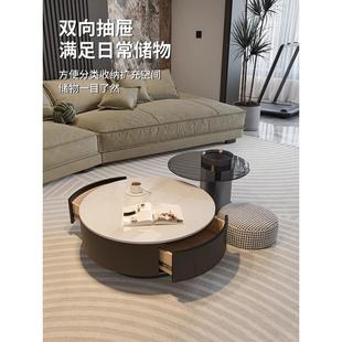 岩板圆形茶型几客厅家用轻简奢现代约桌大小户878黑色茶玻璃意式