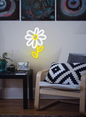 LED霓虹灯墙卧牌室氛围光灯意灯装饰灯酒吧卧ARN室创花朵发灯跨境