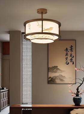 宋代美卧室吸顶灯新中式间中房古风复学62602古圆形书布艺主卧房