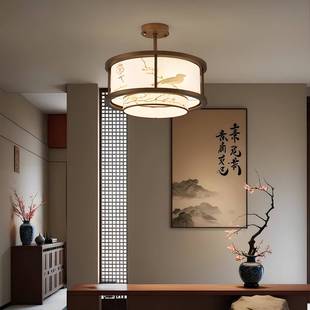 宋代美卧室吸顶灯新中式间中房古风复学62602古圆形书布艺主卧房