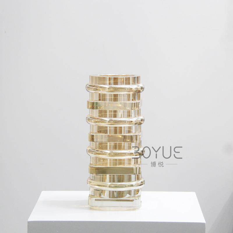现代简约科技感琥花珀色台层叠水晶瓶器样板间酒民宿SJ77014面软