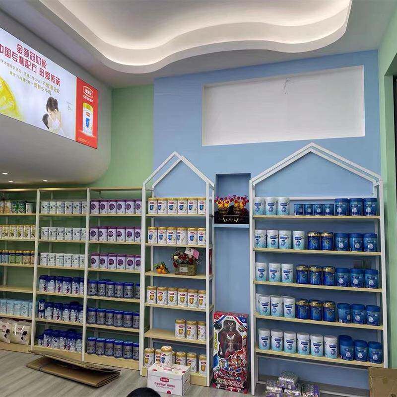 厂家热卖母婴用品货架孕婴店辅食纸尿裤儿童用品可调节三角展架
