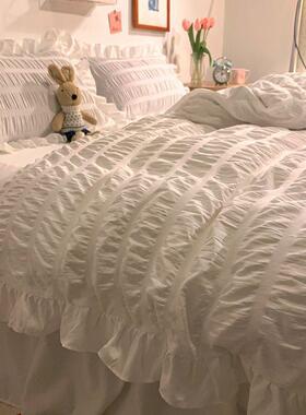 民宿荷pxx10032件套四酒店纯白被套叶花边床裙学生宿床舍三件套床