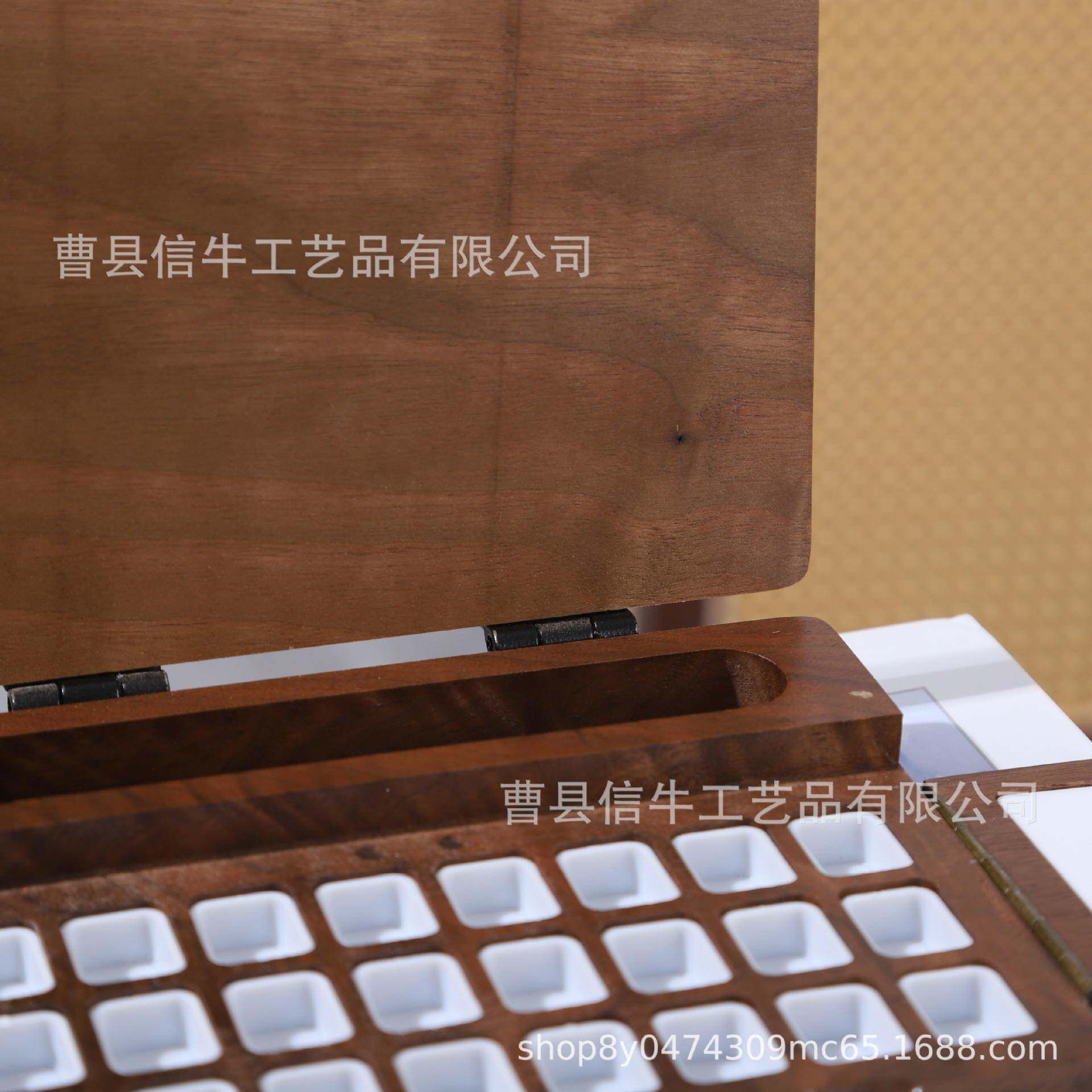 胡桃木可OPF折叠实颜料盒旅行色便携木黑制调盘美甲彩绘多格木颜