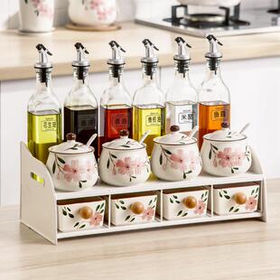 家用陶调瓷调料合套GUS装 双收层厨房盐味罐纳盒油盐酱醋调料品组