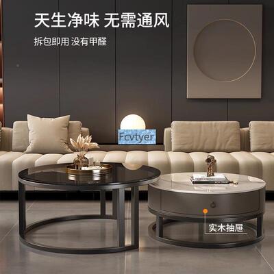 琅誉嘉边几轻岩板约家用圆形简现代意式桌子用客FPP家茶小户型几