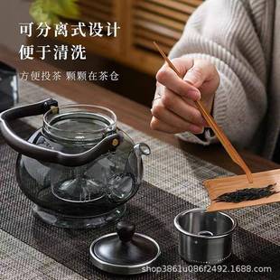 高硼硅玻璃茶壶蒸煮一体提梁壶磁吸双内胆泡茶壶可电陶炉