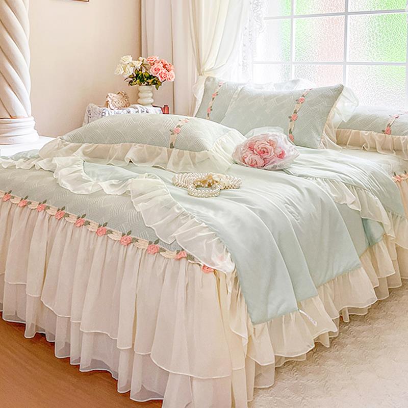 夏季A类冰丝凉席四件套三件套蕾丝床裙冰岛凉感丝可机洗空调软席